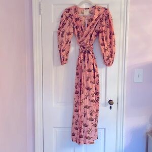 New with Tags Guadalupe Designs pink wrap tiger midi dress. 100% cotton.